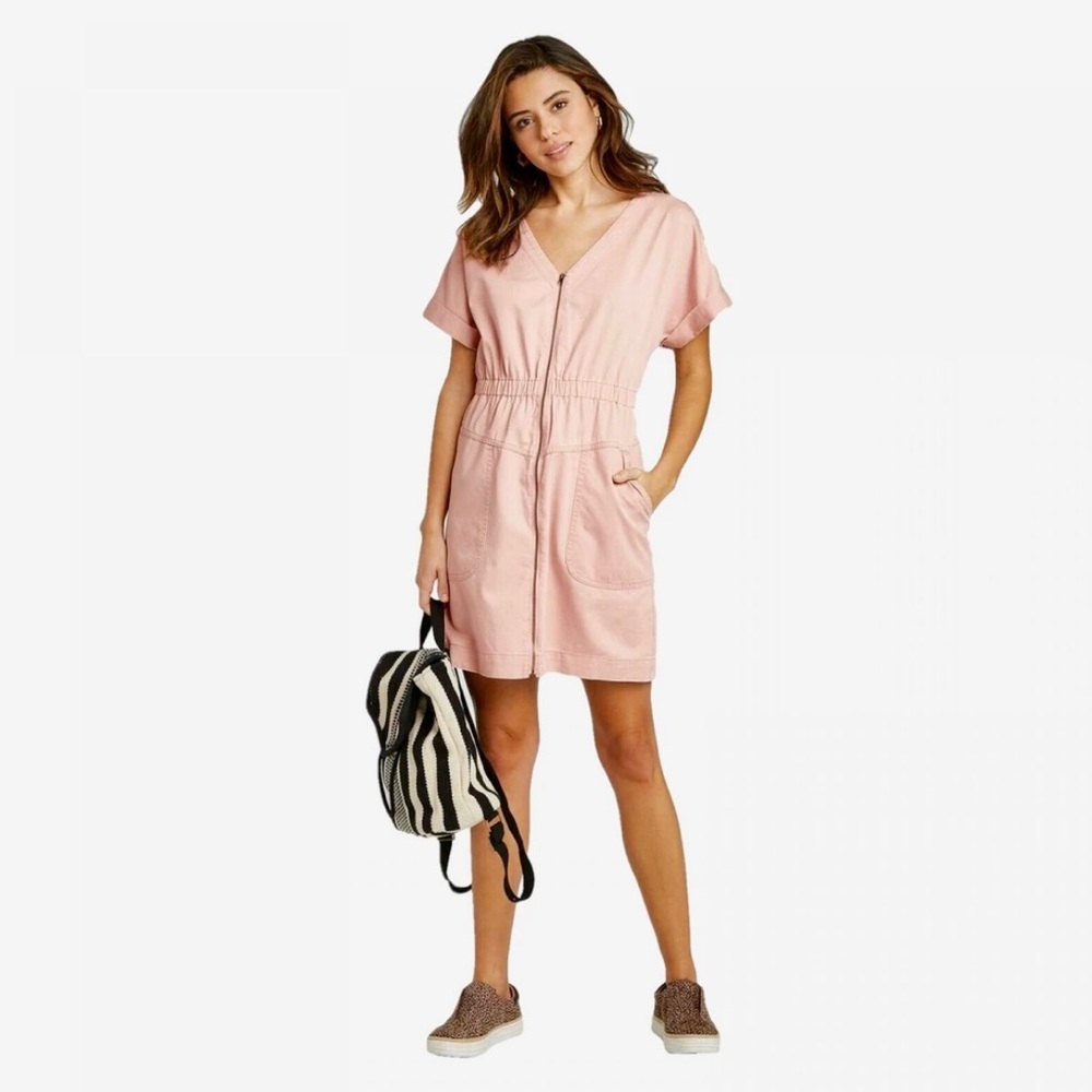 UNIVERSAL THREAD : Zip Front Dress Short Sleeve Casual Elastic Waist Pockets